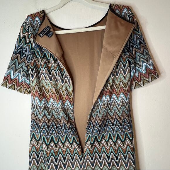 Jessica Howard Chevron Lace Dress Sz 6 Blue Brown Retro Mod Sheath Preppy - Picture 5 of 7